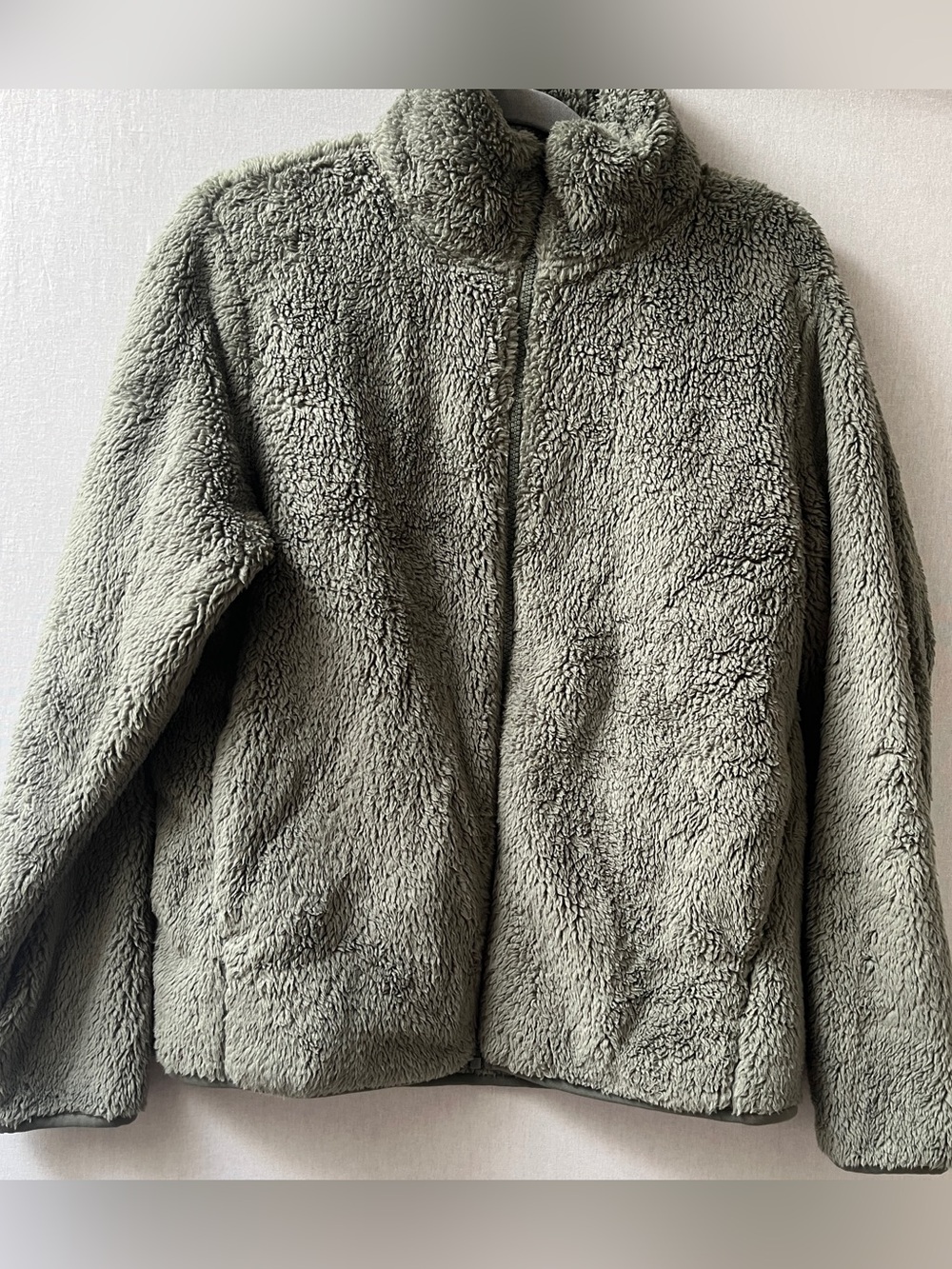 Uniqlo Sage Green Cozy Plush Zip-Up Teddy Sherpa Fleece Jacket S